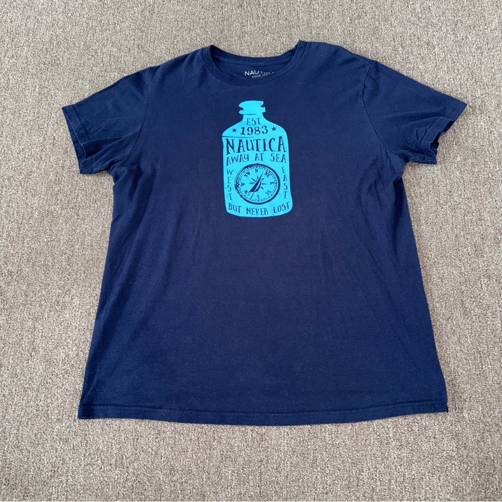 Nautica size large navy blue shirt men’s away at‎ sea but never lost